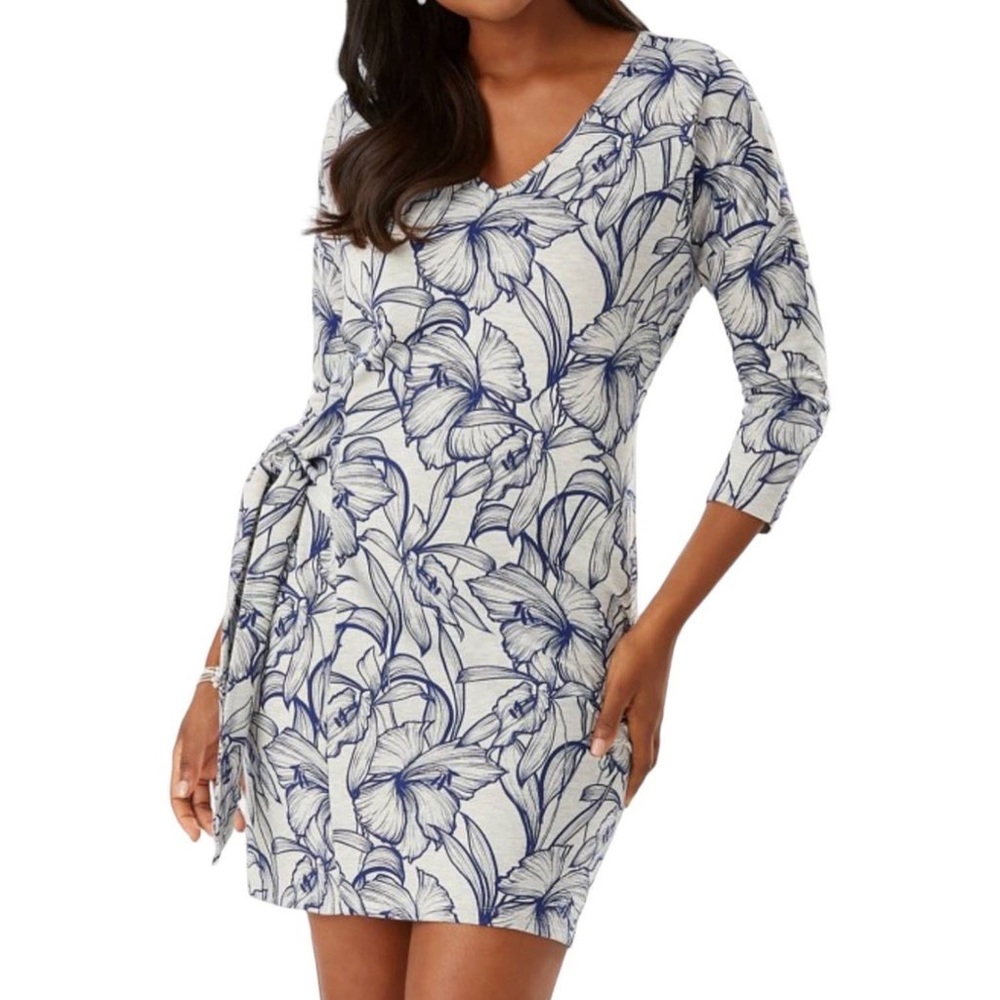 Tommy Bahama Womens Tropical Floral Heather Sands Mini Dress Size S Gray Blue
